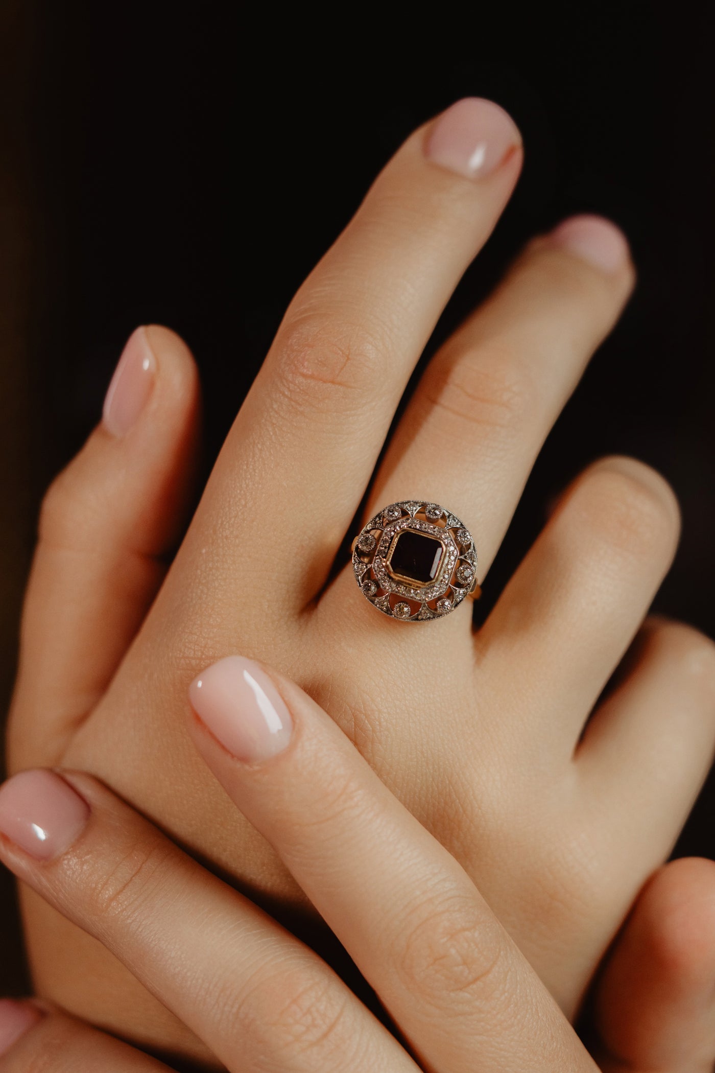 Platinum Antique Edwardian Ruby and Diamond Ring, Cluster Diamond Halo Ring, 1900s Solid 14k 585 Gold Jewelry, Unique Engagement Ring