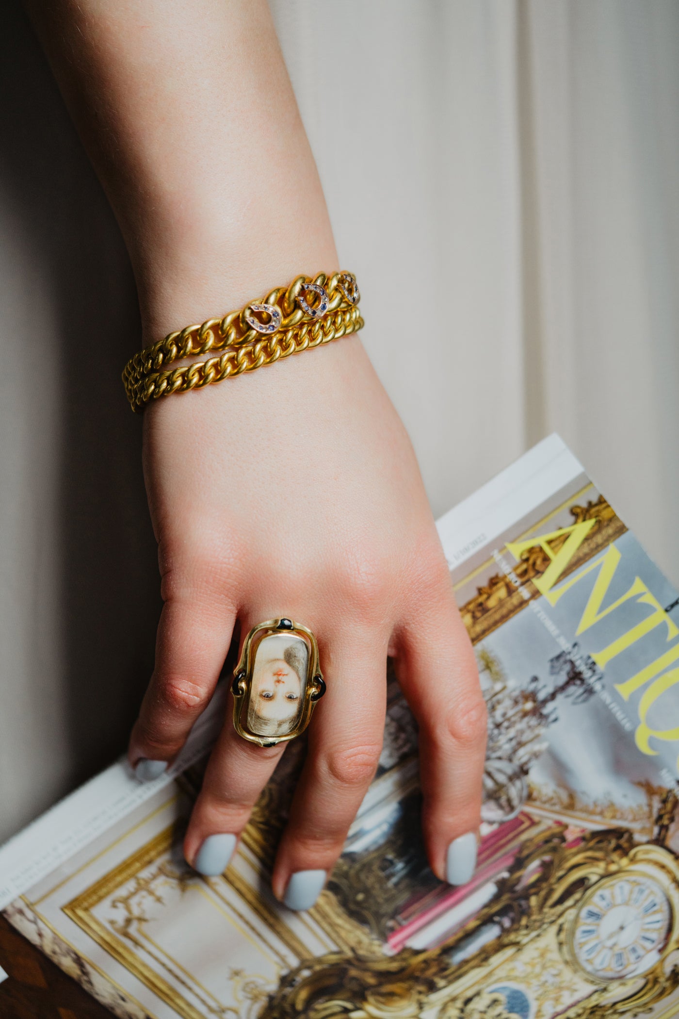 Antique Georgian Portrait Ring, Handmade 1700s Lady Painting, Solid 14k Gold Miniature Portrait, 18th Century French Antique Rococo Jewelry