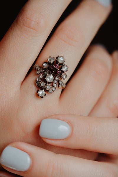 Antique Giardinetti Rose Cut Diamond and Ruby Ring, Mid-19th Century, Constantinople