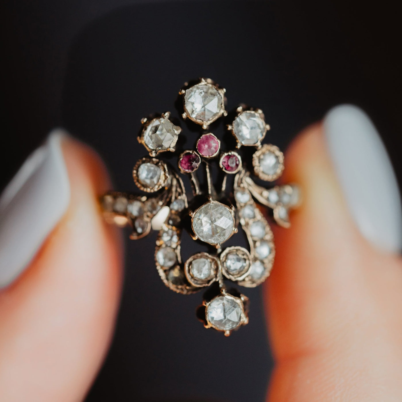 Antique Giardinetti Rose Cut Diamond and Ruby Ring, Mid-19th Century, Constantinople