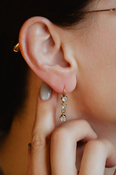 Antique Victorian Era Foiled Diamond Dangle Earrings, 19th Century Constantinople