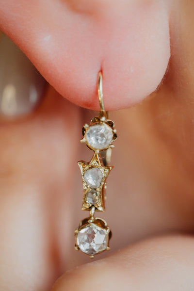 Antique Victorian Era Foiled Diamond Dangle Earrings, 19th Century Constantinople