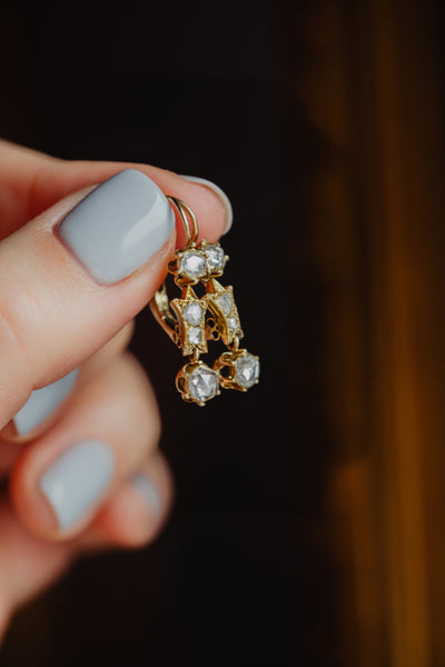 Antique Victorian Era Foiled Diamond Dangle Earrings, 19th Century Constantinople