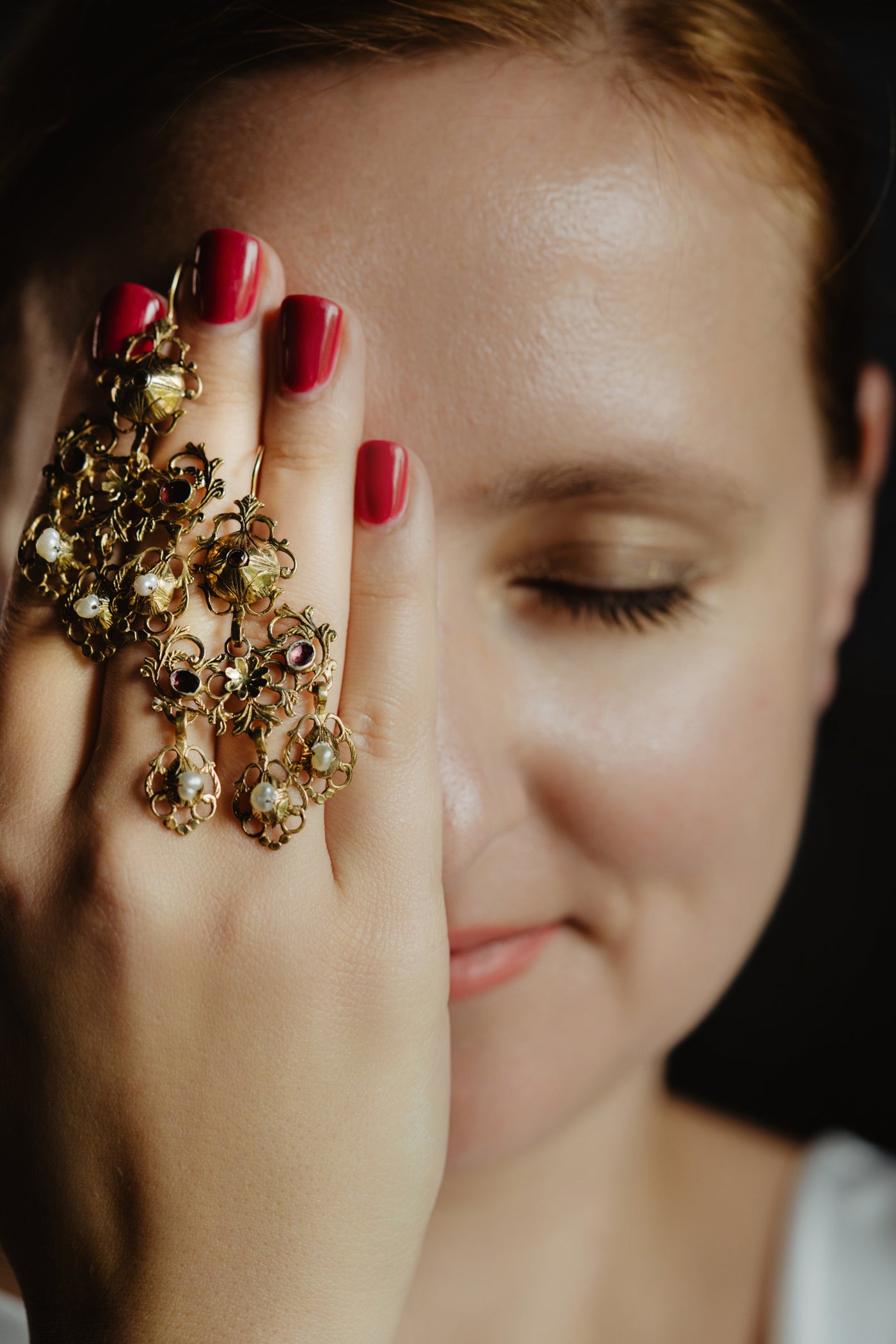 Antique Georgian Era Foiled Garnet Statement Earrings, Keshi Pearl Italian Jewelry 18th Century