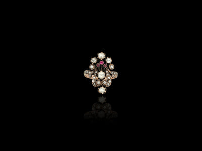 Antique Giardinetti Rose Cut Diamond and Ruby Ring, Mid-19th Century, Constantinople