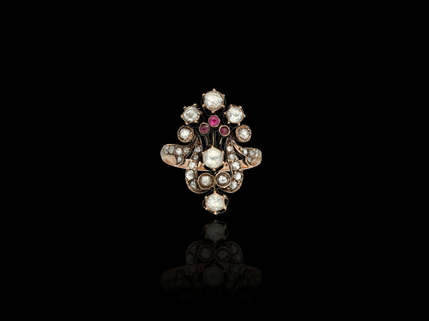 Antique Giardinetti Rose Cut Diamond and Ruby Ring, Mid-19th Century, Constantinople