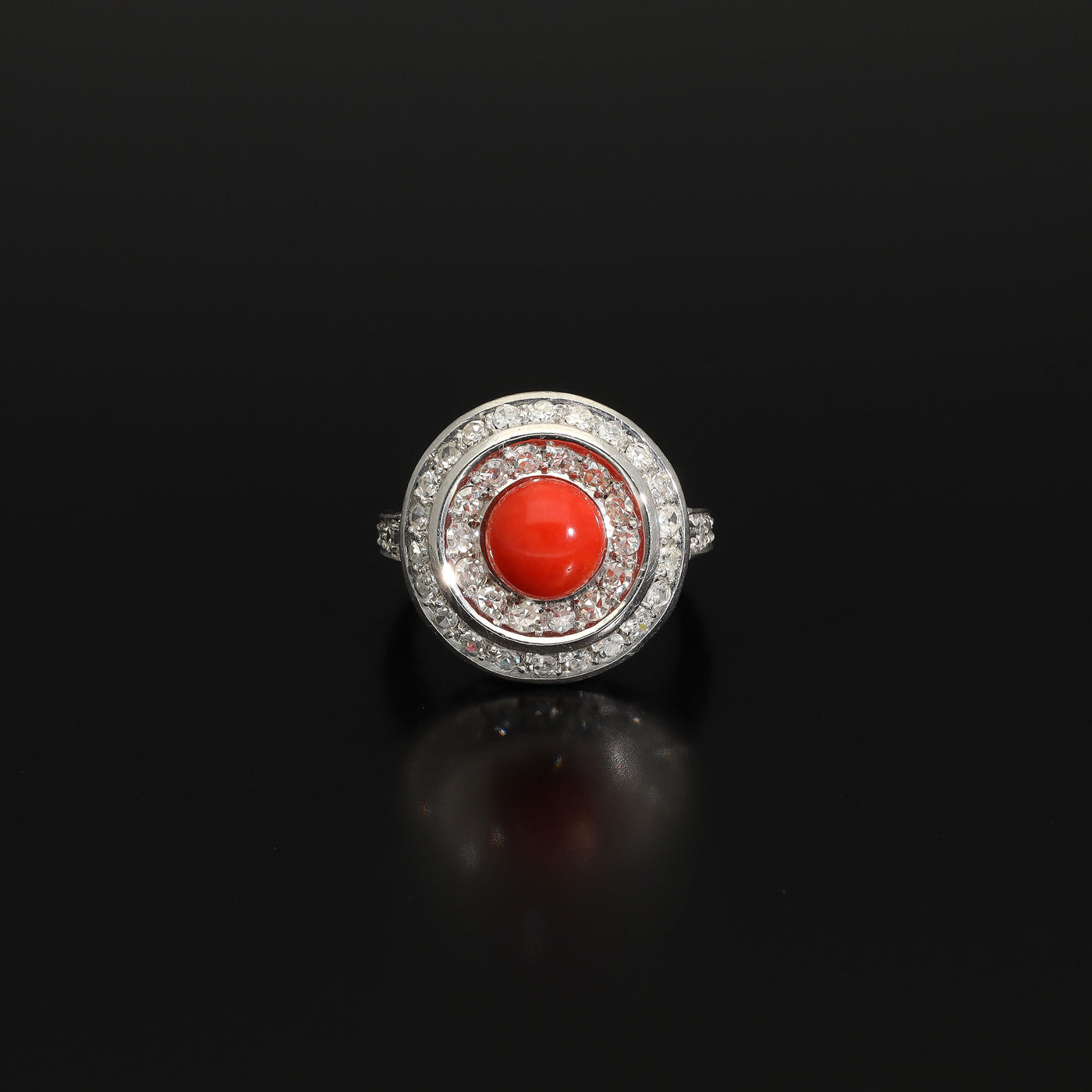 Vintage Art Deco Style 1.5CT Coral Halo Ring, 1950s Italy