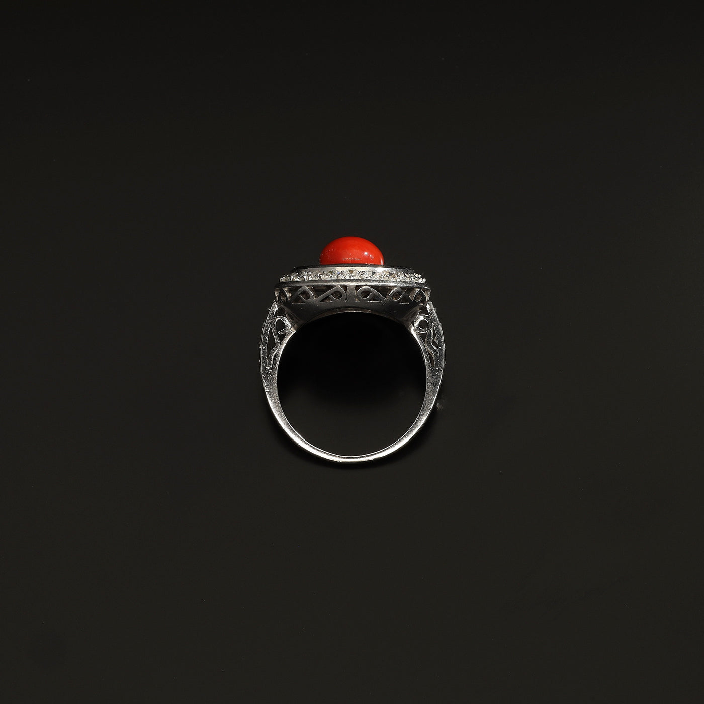 Vintage Art Deco Style 1.5CT Coral Halo Ring, 1950s Italy