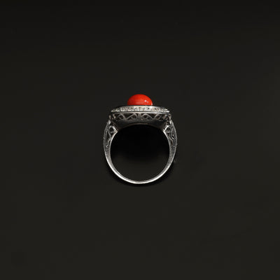 Vintage Art Deco Style 1.5CT Coral Halo Ring, 1950s Italy