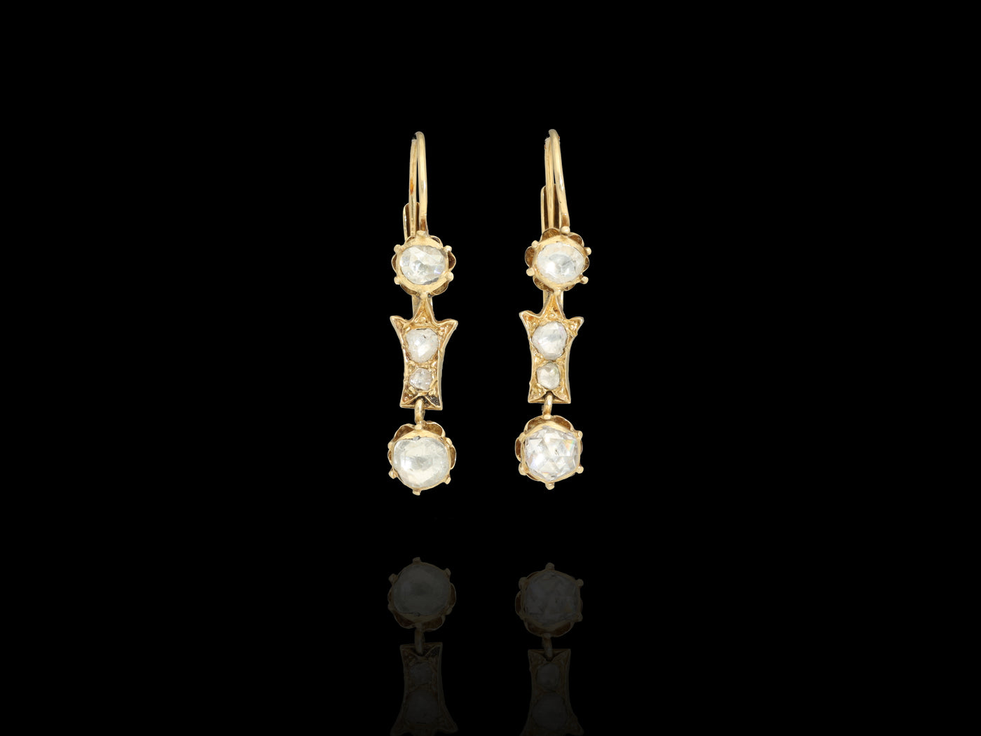 Antique Victorian Era Foiled Diamond Dangle Earrings, 19th Century Constantinople