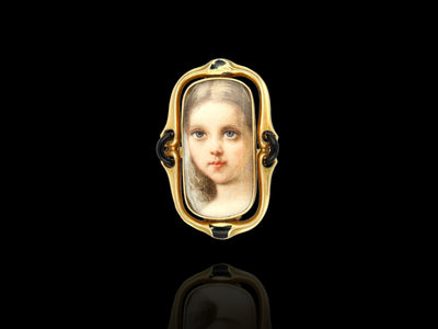 Antique Georgian Portrait Ring, Handmade 1700s Lady Painting, Solid 14k Gold Miniature Portrait, 18th Century French Antique Rococo Jewelry