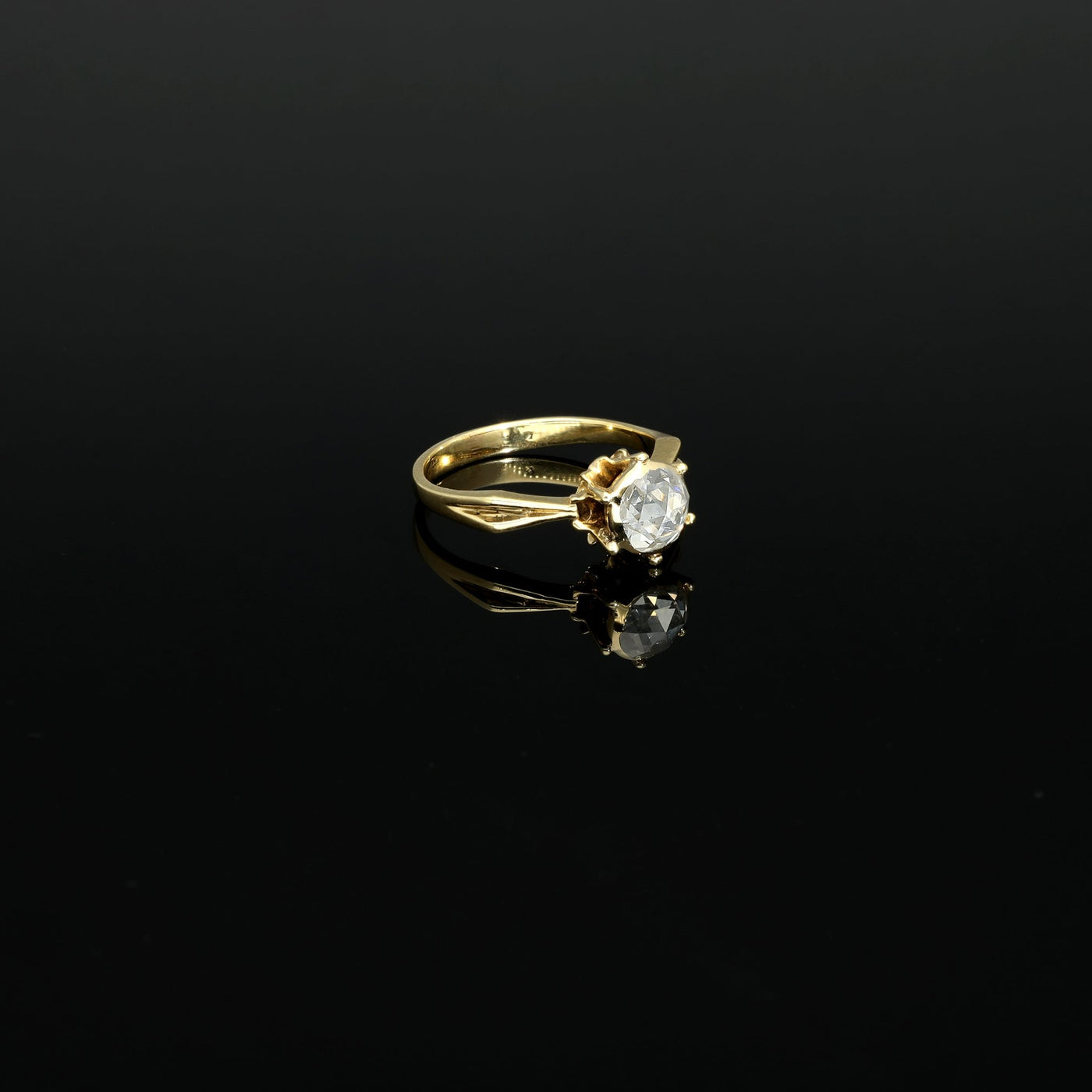 Antique 0.45 CT Rose Cut Diamond Engagement Ring, Old Cut Diamond Solitaire Ring, Solid 14k 585 Gold Jewelry, First Anniversary Ring