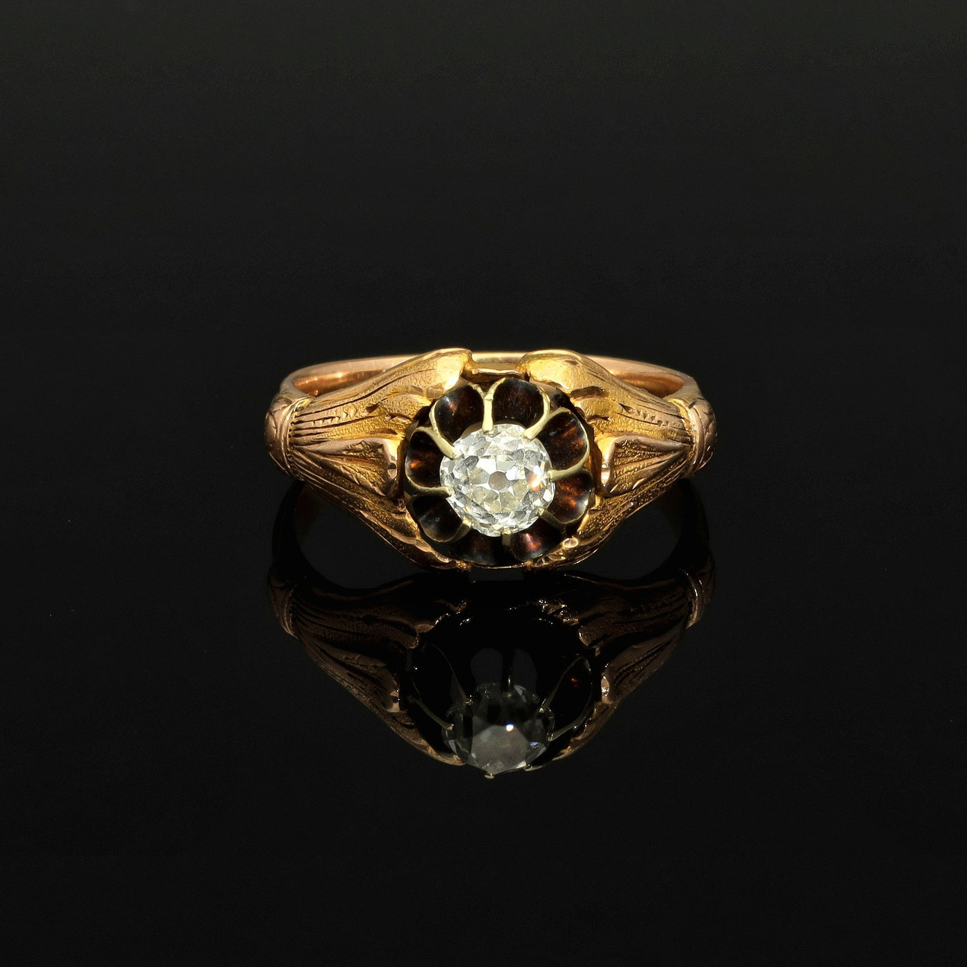 Art Nouveau Jewelry 0.6 CT Old Mine Cut Diamond Solitaire Ring, Mid 19th Century, France