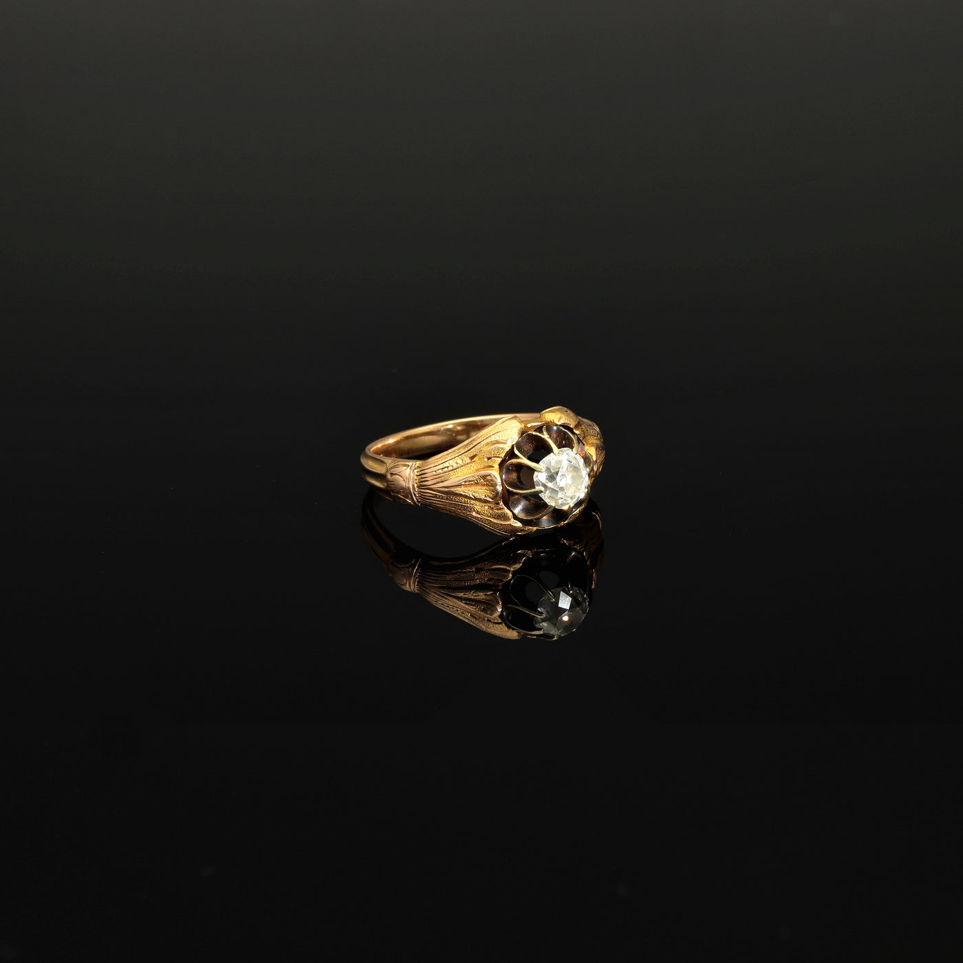 Art Nouveau Jewelry 0.6 CT Old Mine Cut Diamond Solitaire Ring, Mid 19th Century, France