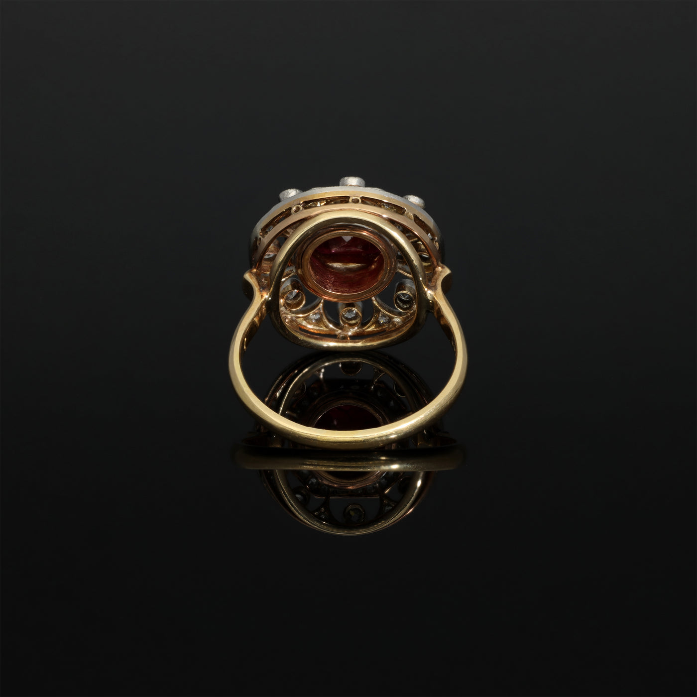 Platinum Antique Edwardian Ruby and Diamond Ring, Cluster Diamond Halo Ring, 1900s Solid 14k 585 Gold Jewelry, Unique Engagement Ring