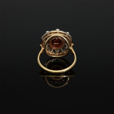 Platinum Antique Edwardian Ruby and Diamond Ring, Cluster Diamond Halo Ring, 1900s Solid 14k 585 Gold Jewelry, Unique Engagement Ring