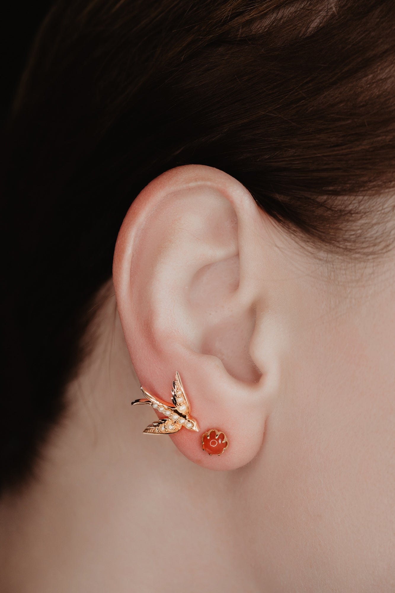 Perfect Autumn earrings! Shimmering with orange fire these antique revival carnelian studs are handmade and are designed by our goldsmiths.  Made of solid 10k yellow gold, these beautiful oriental style earrings are inspired by 19th century Ottoman architecture.