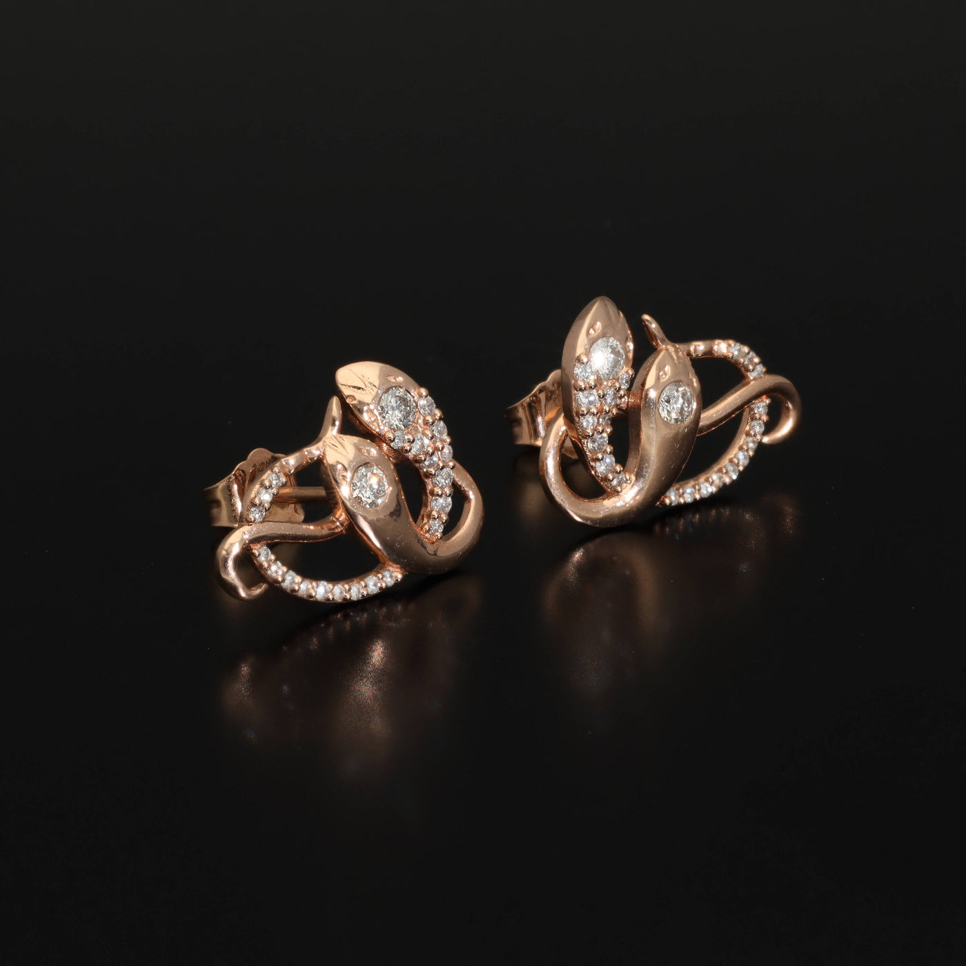 Diamond Serpent | Antique Revival Rose Gold Diamond Snake Earrings