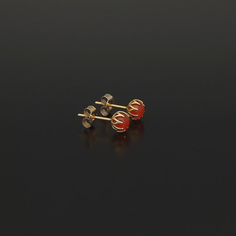 Perfect Autumn earrings! Shimmering with orange fire these antique revival carnelian studs are handmade and are designed by our goldsmiths.  Made of solid 10k yellow gold, these beautiful oriental style earrings are inspired by 19th century Ottoman architecture.